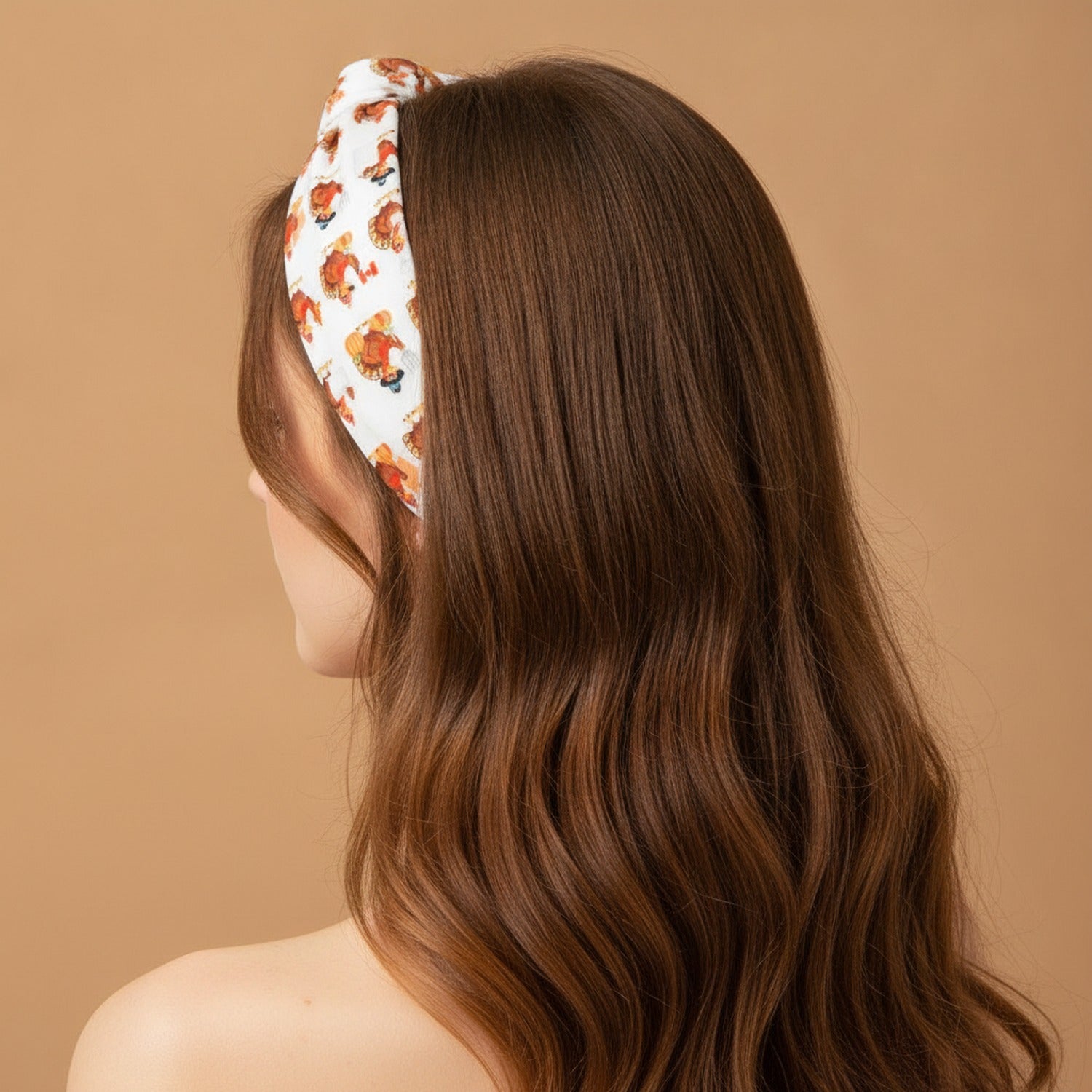 Orange Floral Padded Headband With Black Trim