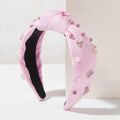 Padded Headband With Floral Beaded Charms - Pink – hair accessories (view 1)