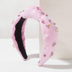 Padded Headband With Floral Beaded Charms - Pink – hair accessories (view 1)