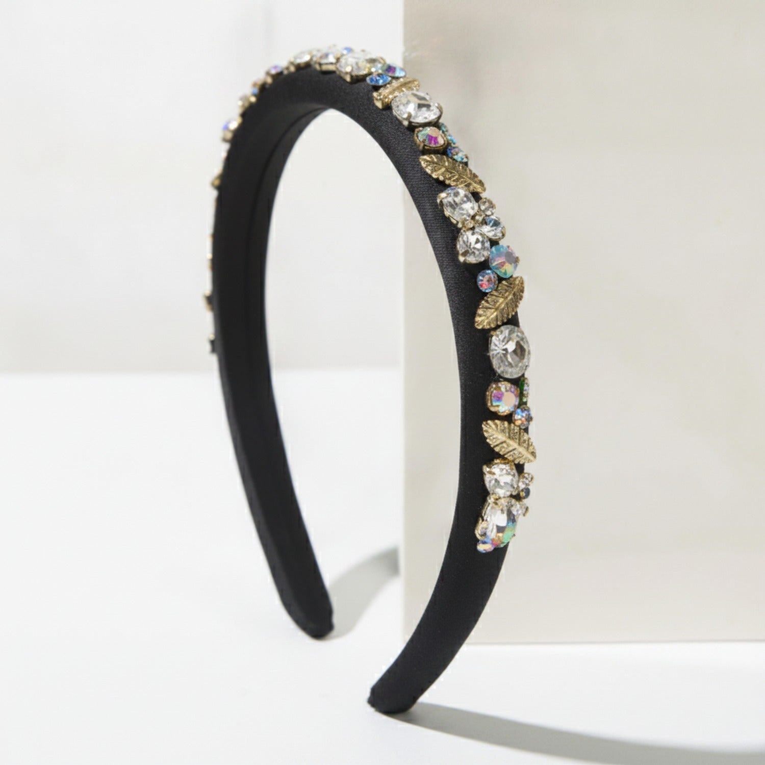 Padded Headband With Rhinestone Embellishments - Black – hair accessories (view 1)