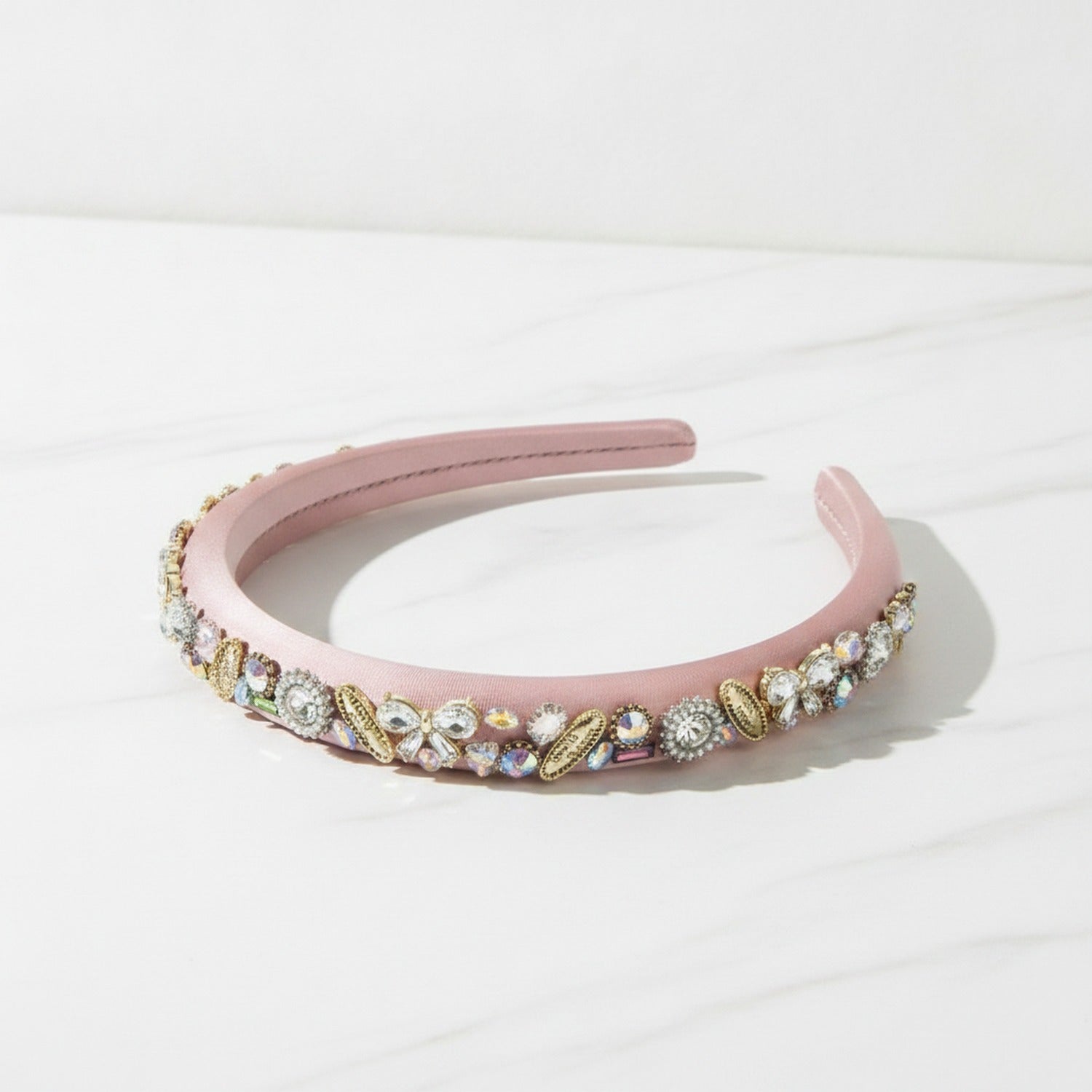 Padded Headband With Rhinestone Embellishments - Pink