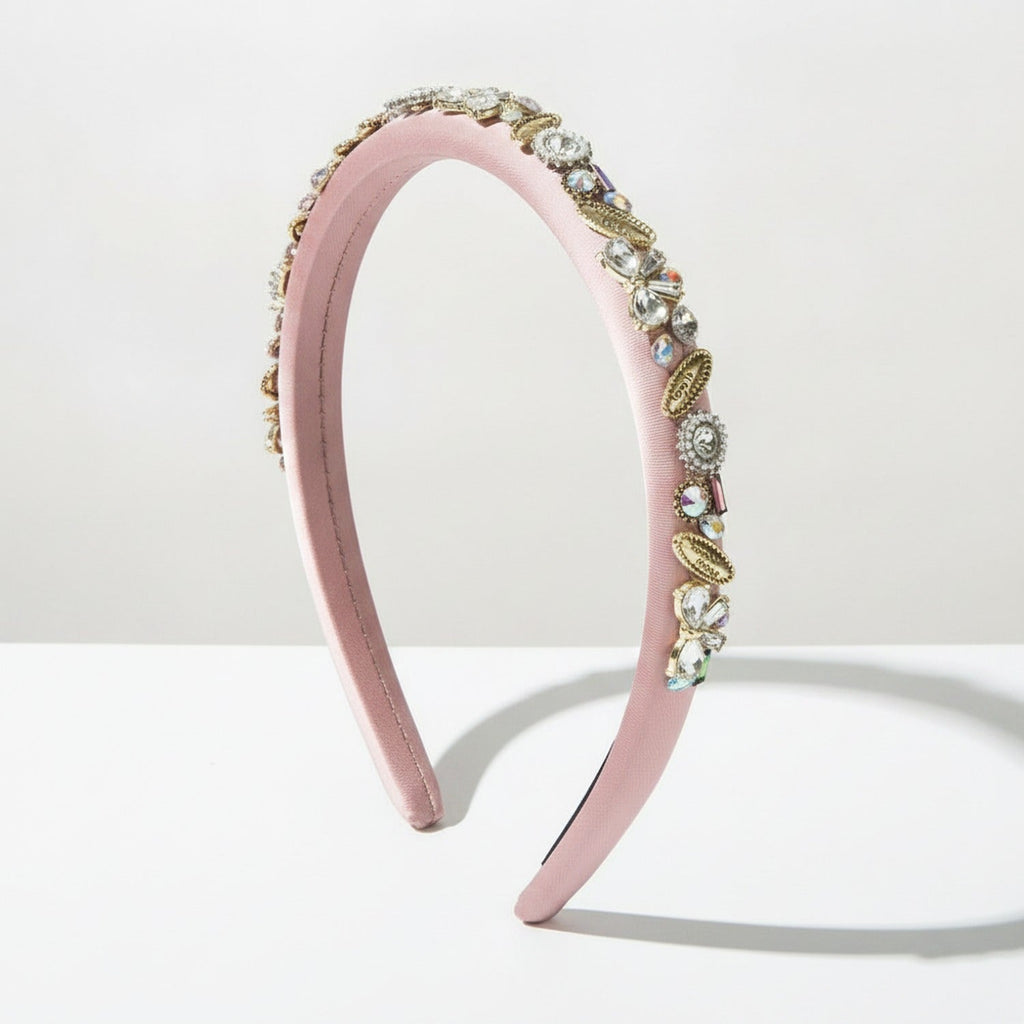 Padded Headband With Rhinestone Embellishments - Pink