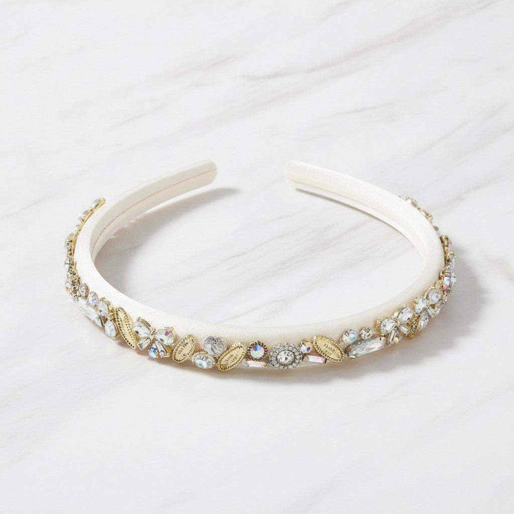 Padded Headband With Rhinestone Embellishments - White – hair accessories (view 3)