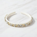 Padded Headband With Rhinestone Embellishments - White – hair accessories (view 3)