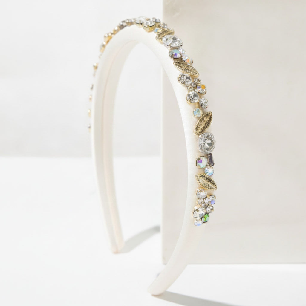 Padded Headband With Rhinestone Embellishments - White