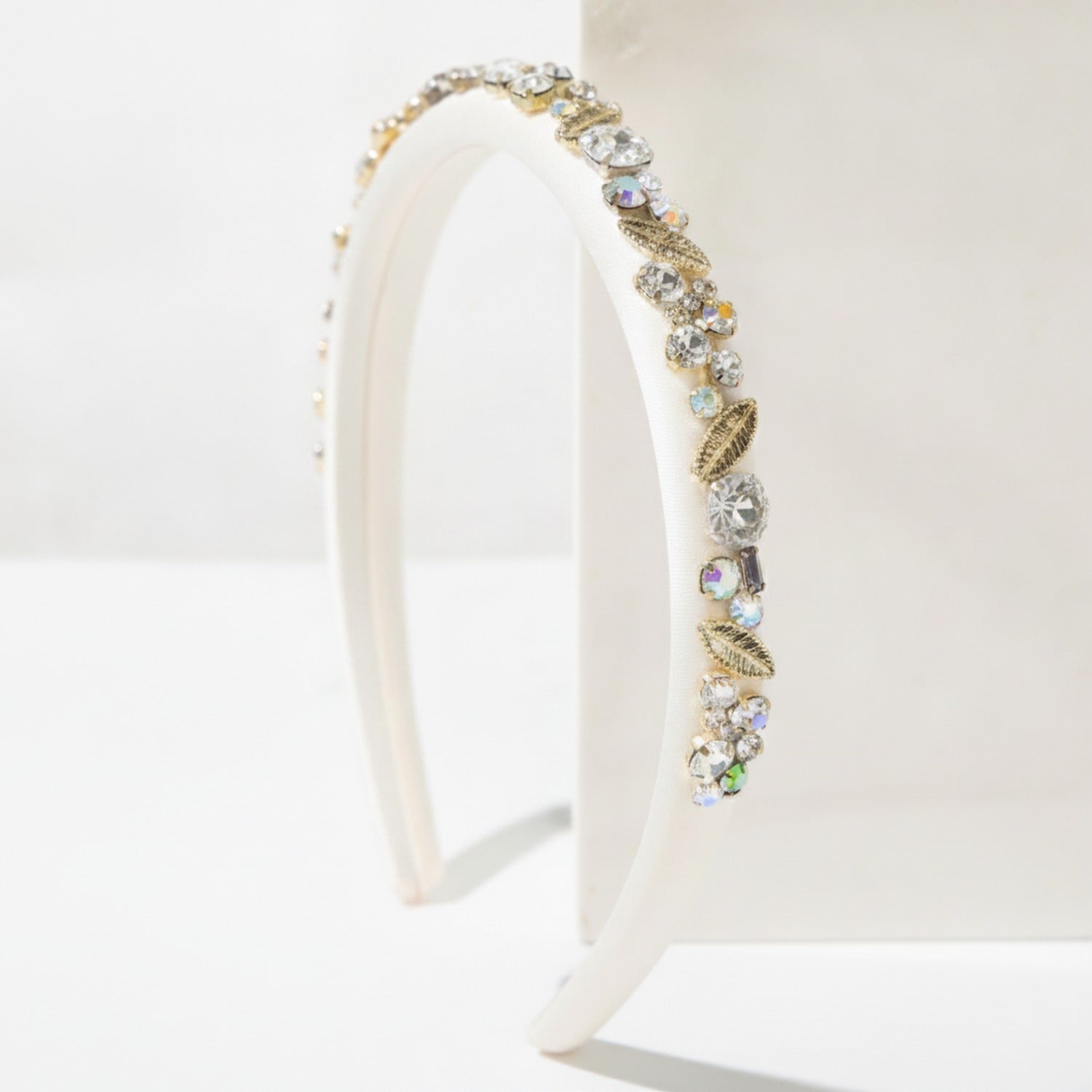 Padded Headband With Rhinestone Embellishments - White