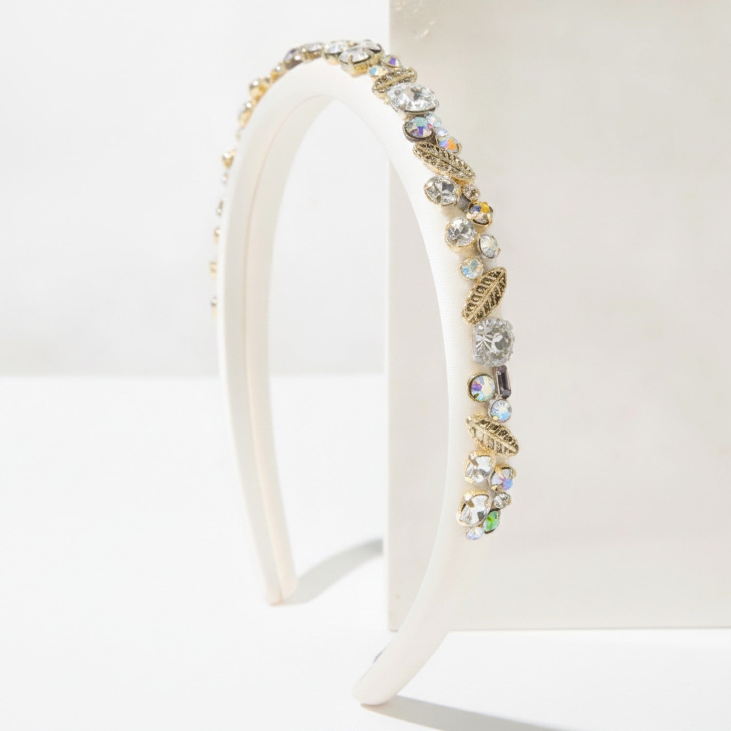 Padded Headband With Rhinestone Embellishments - White