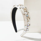 Padded Headband With Rhinestone Embellishments - Beige