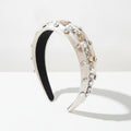 Padded Headband With Rhinestone Embellishments - Beige