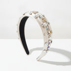 Padded Headband With Rhinestone Embellishments - Beige