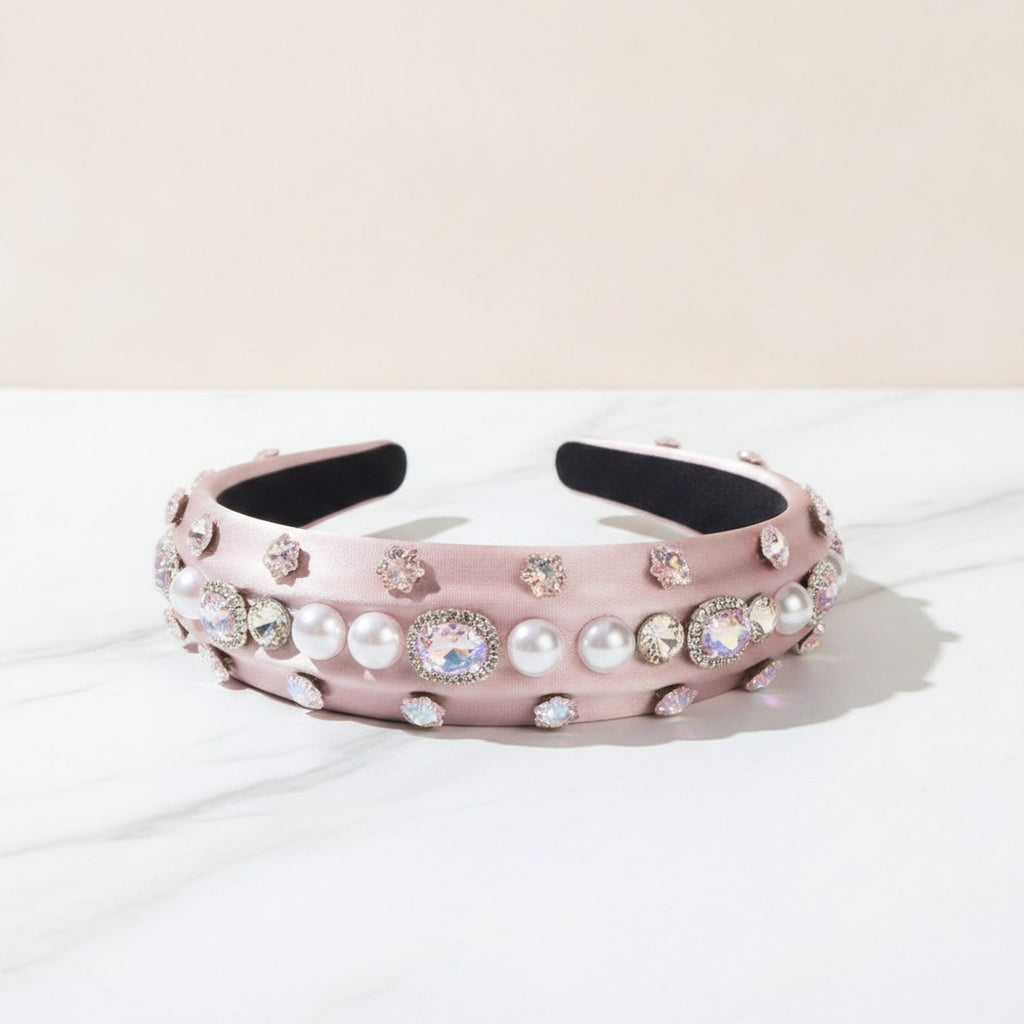 Padded Headband With Rhinestone Embellishments - Pink – hair accessories (view 2)
