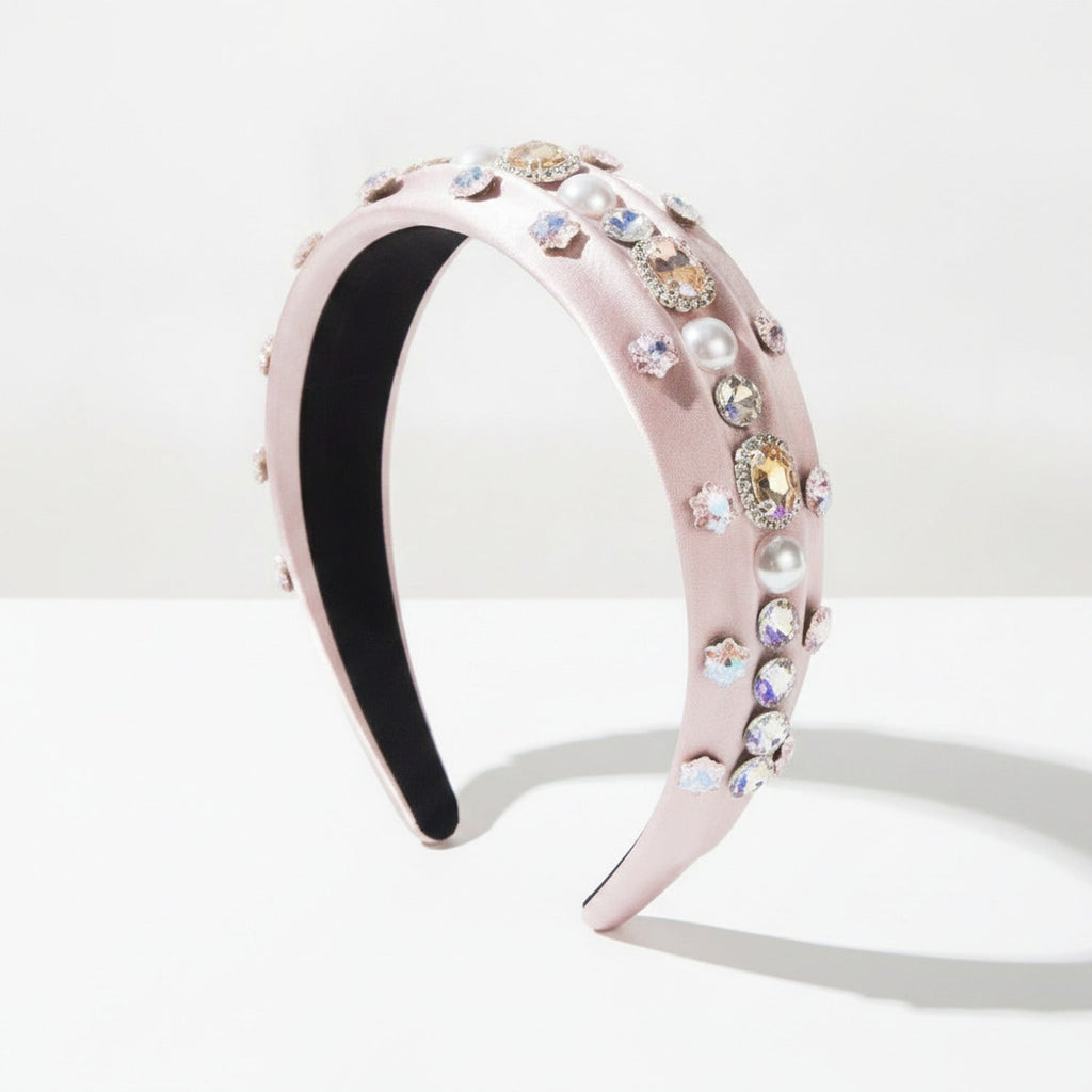 Padded Headband With Rhinestone Embellishments - Pink – hair accessories (view 1)