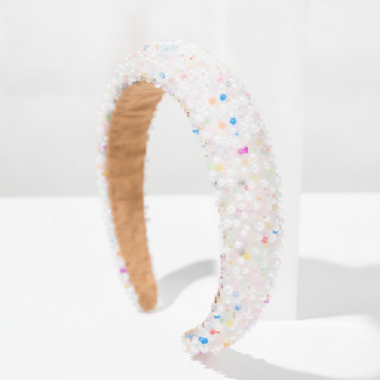 Beaded Pearl Padded Headband - White Colorful