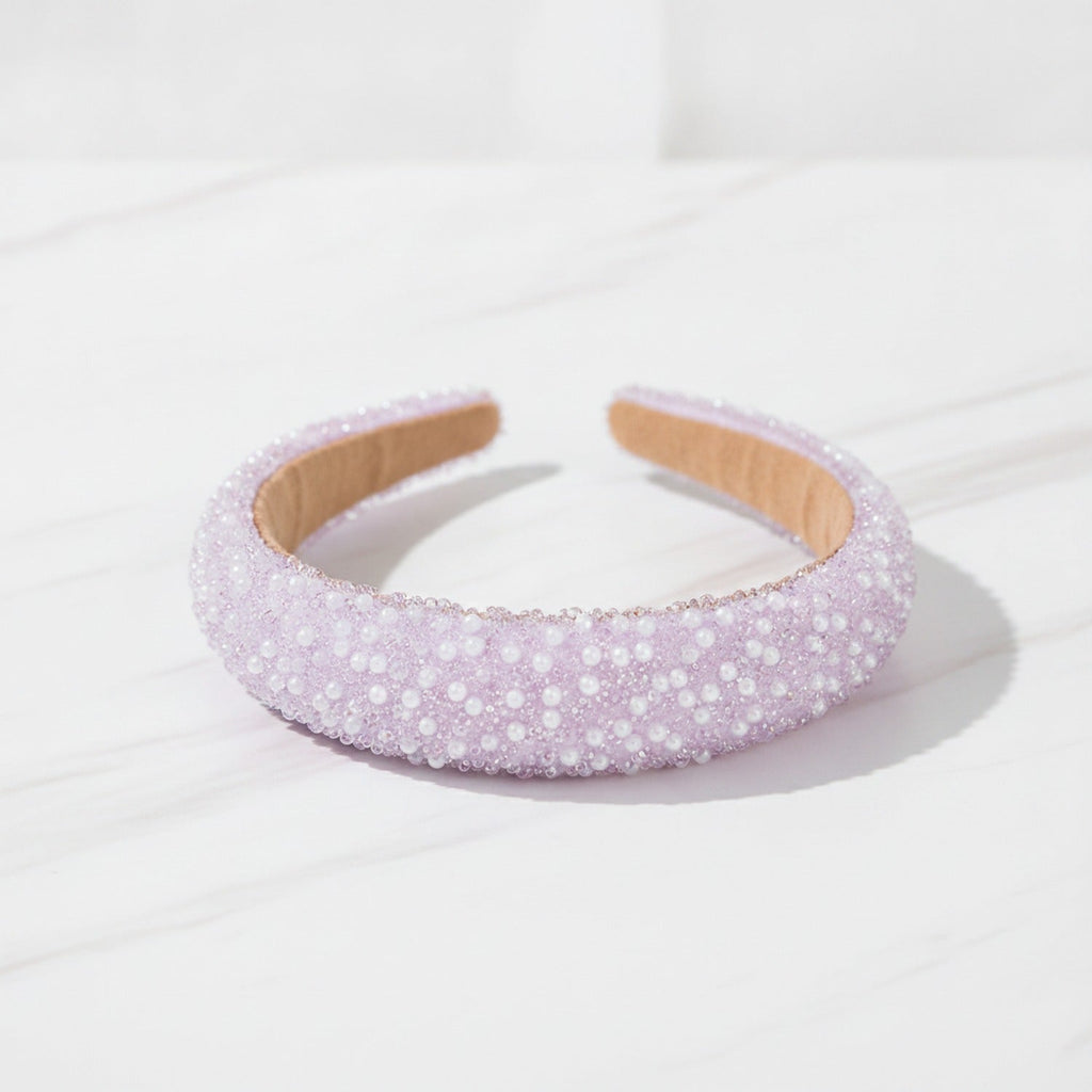 Beaded Pearl Padded Headband - Purple