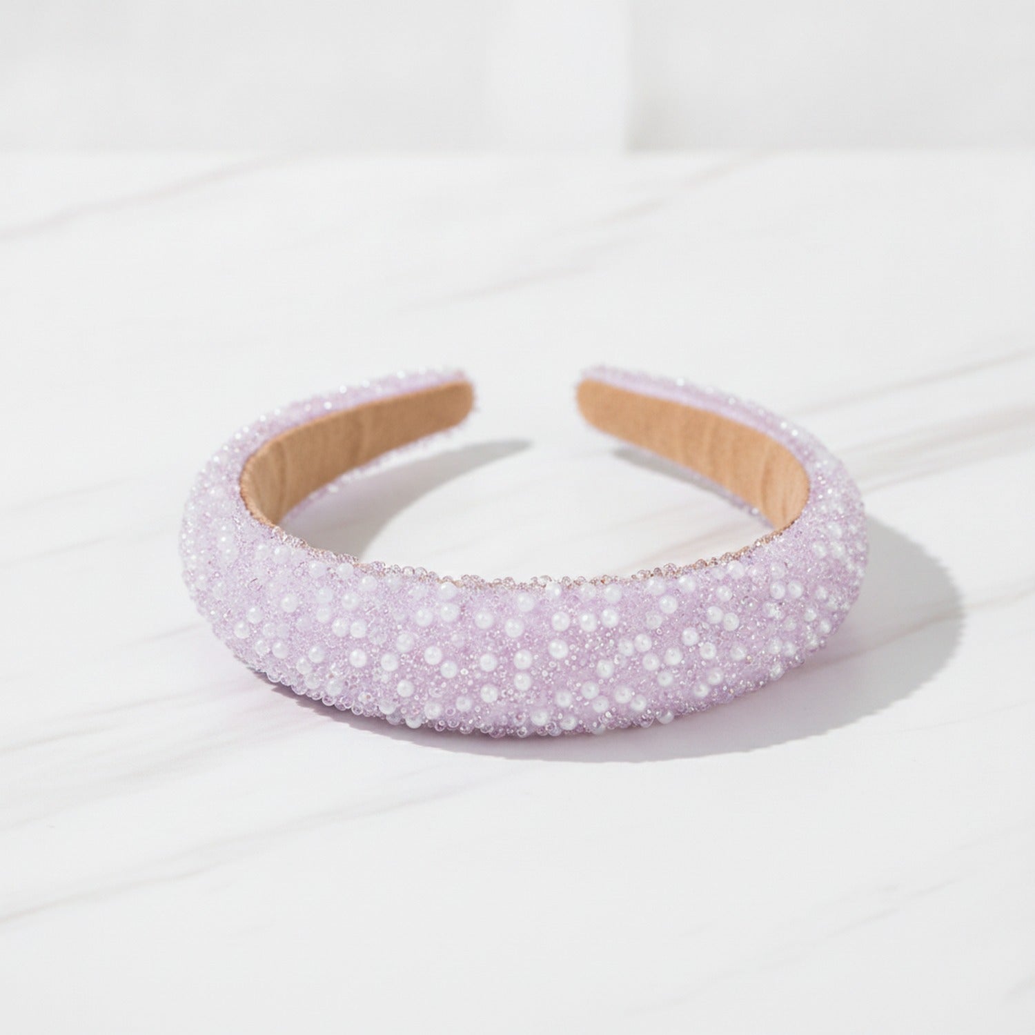 Beaded Pearl Padded Headband - Purple