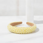 Beaded Pearl Padded Headband - Yellow