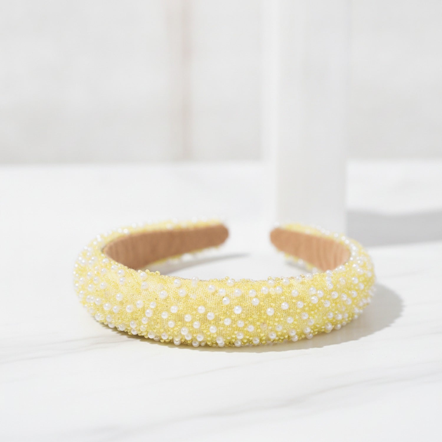 Beaded Pearl Padded Headband - Yellow
