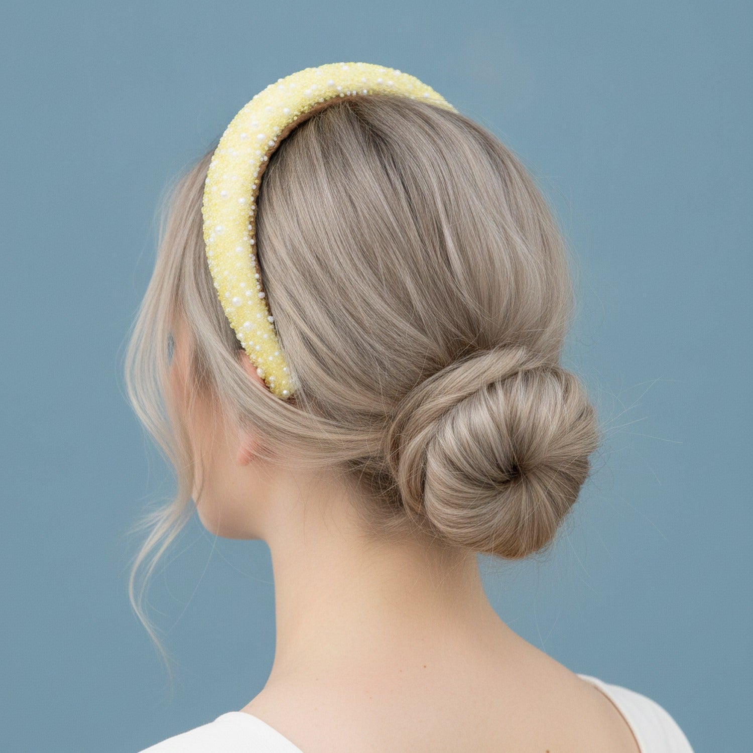 Beaded Pearl Padded Headband - Yellow