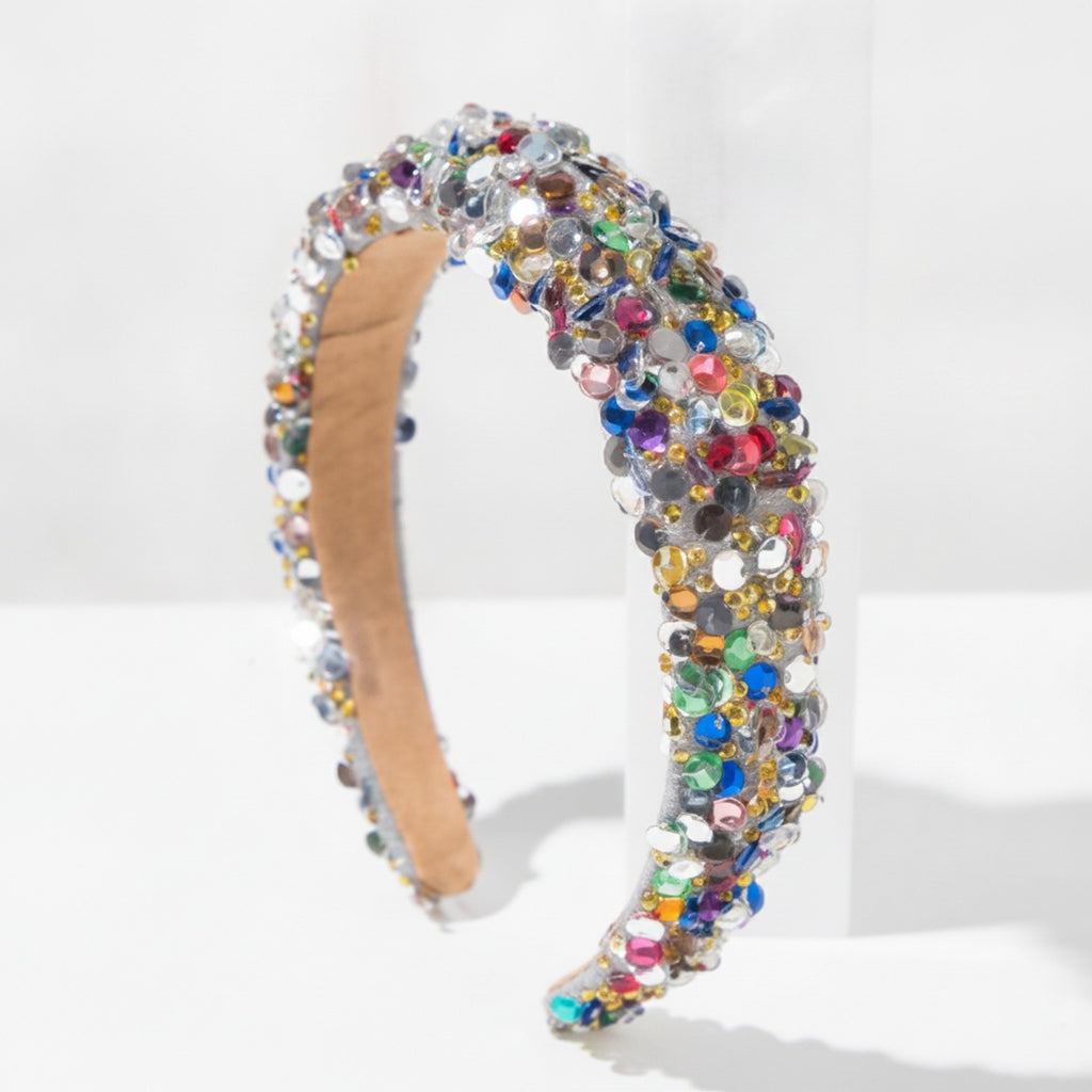 Rhinestone Beaded Padded Headband - Multicolor