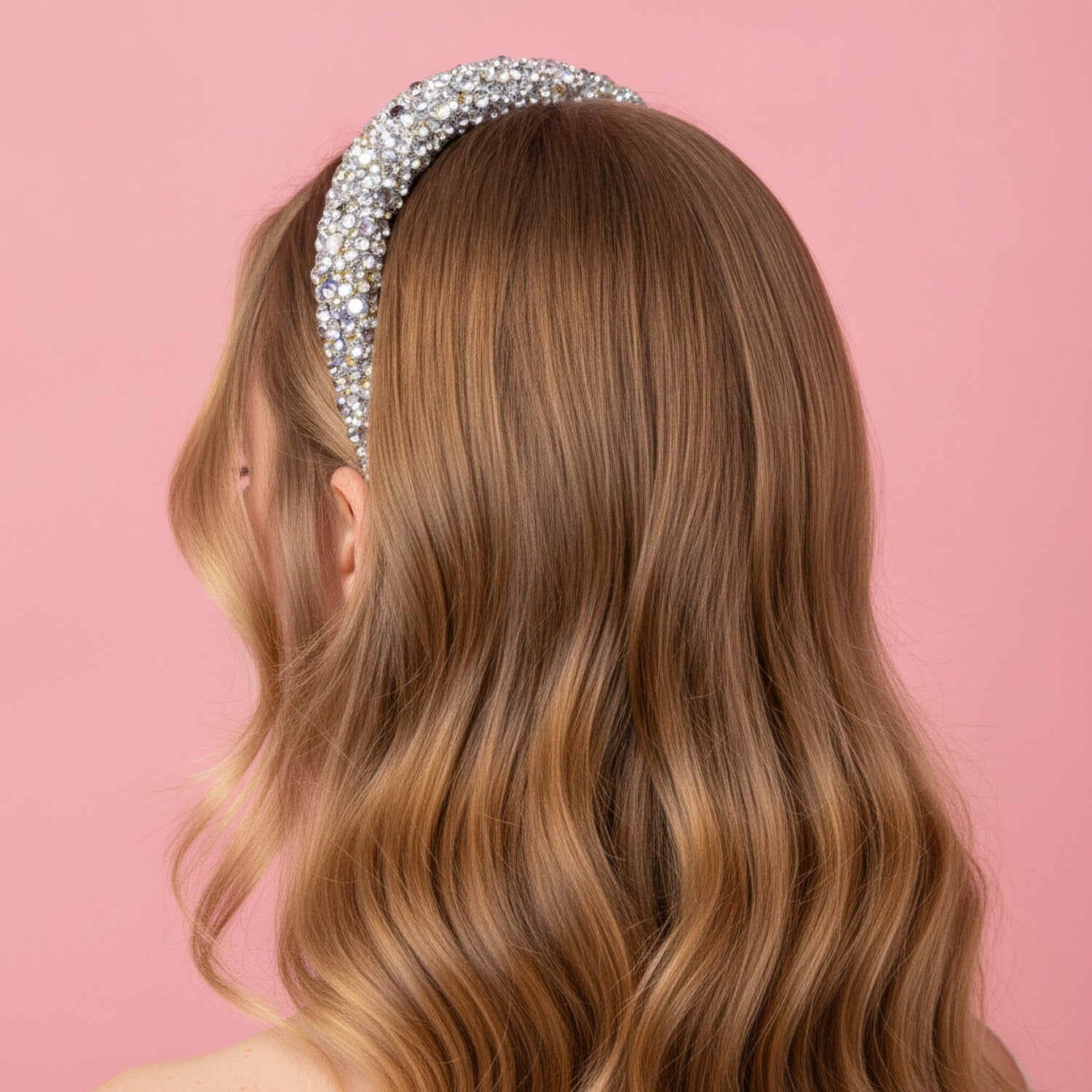 Rhinestone Beaded Padded Headband - White – hair accessories (view 2)