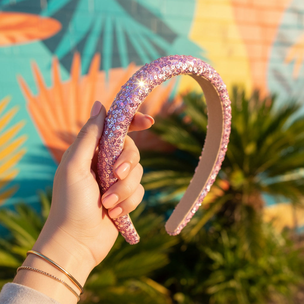 Glitter Sparkle Padded Headband - Pink – hair accessories (view 3)