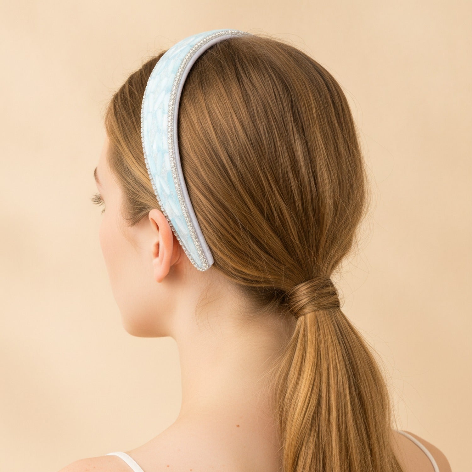 Rhinestone Padded Headband With Print - Blue – hair accessories (view 3)