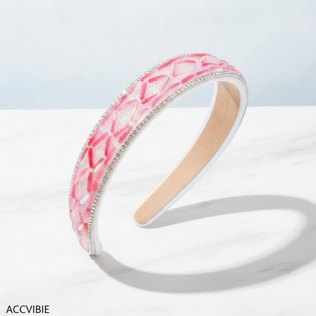 Rhinestone Padded Headband With Print - Pink
