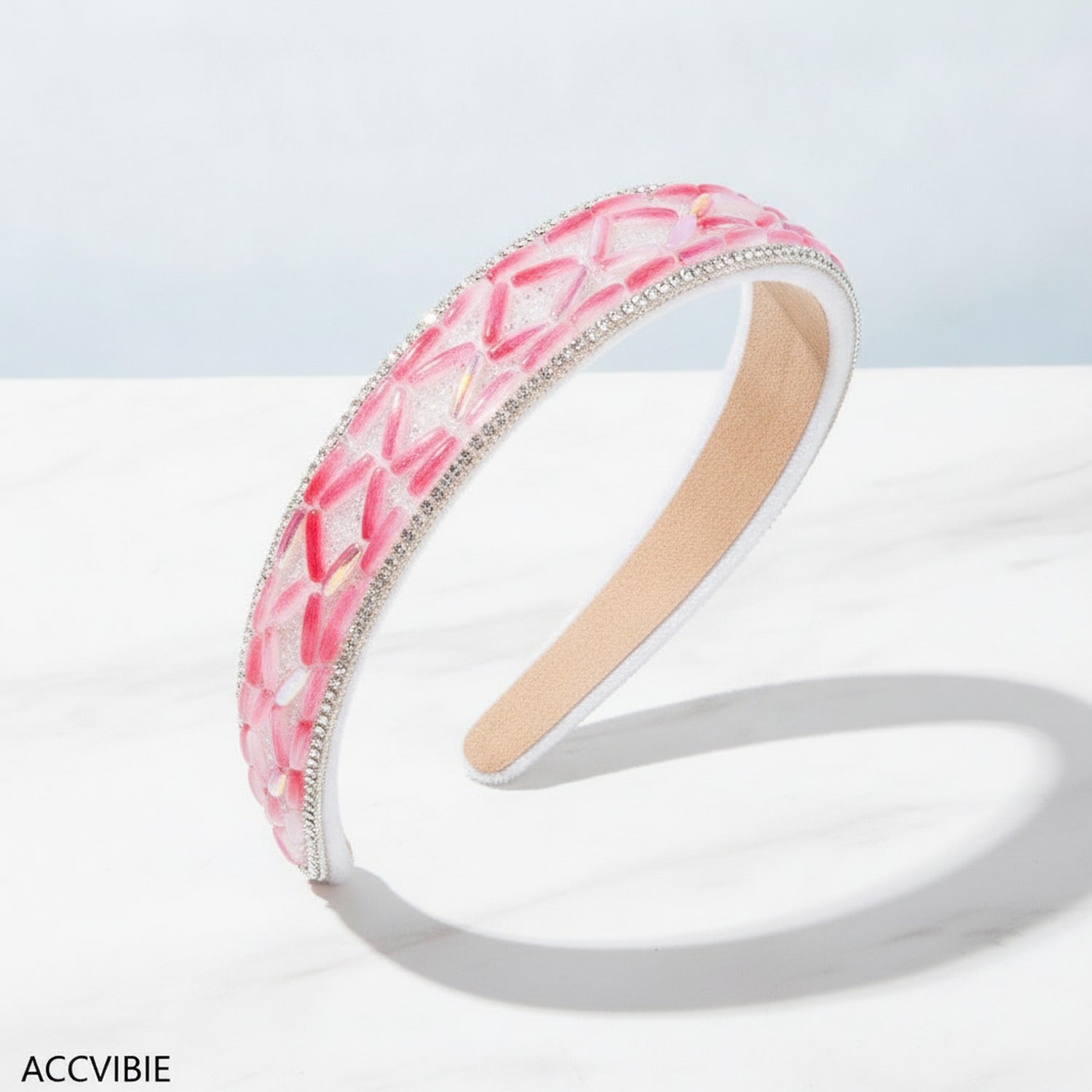 Rhinestone Padded Headband With Print - Pink