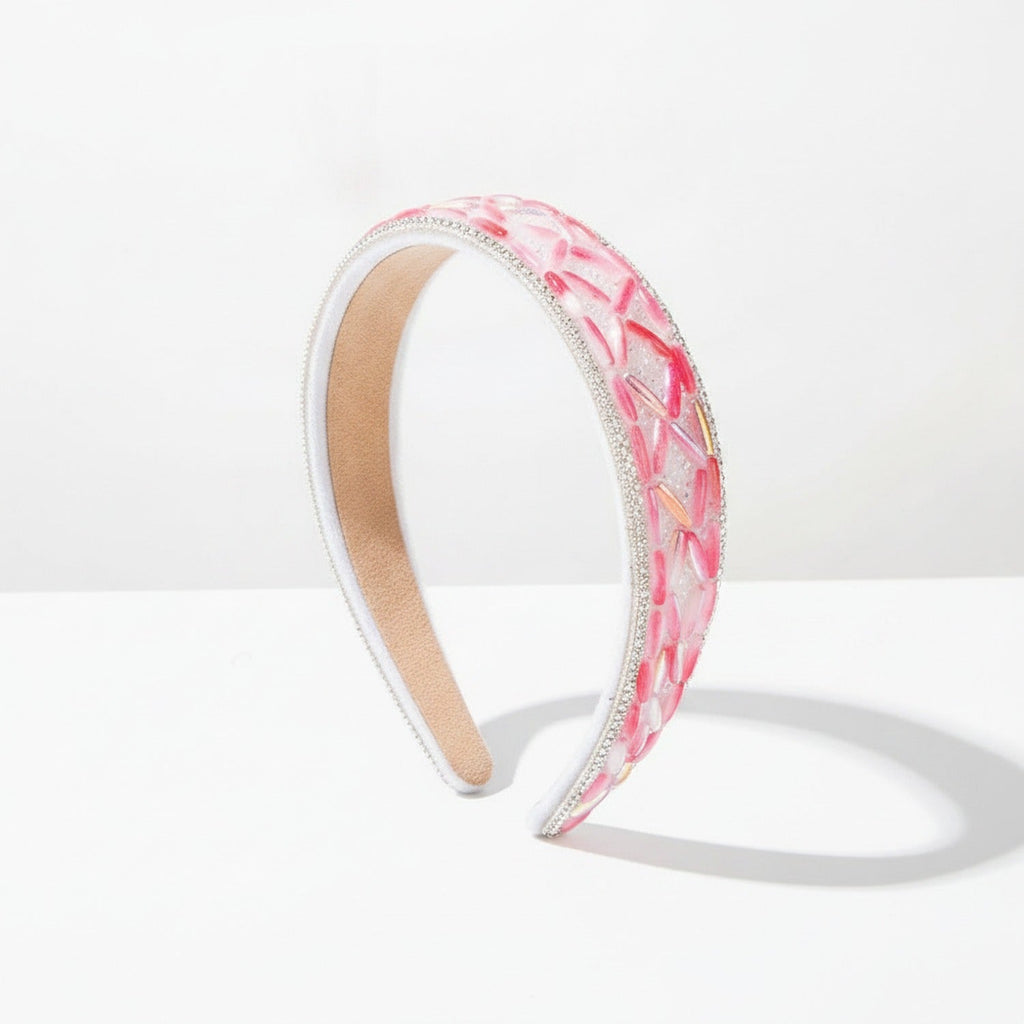 Rhinestone Padded Headband With Print - Pink