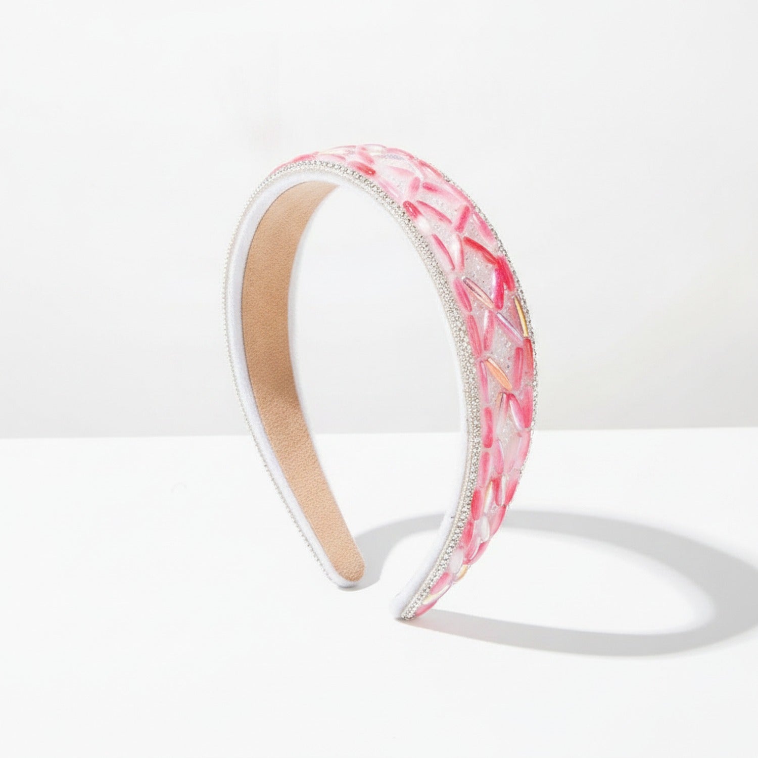 Rhinestone Padded Headband With Print - Pink