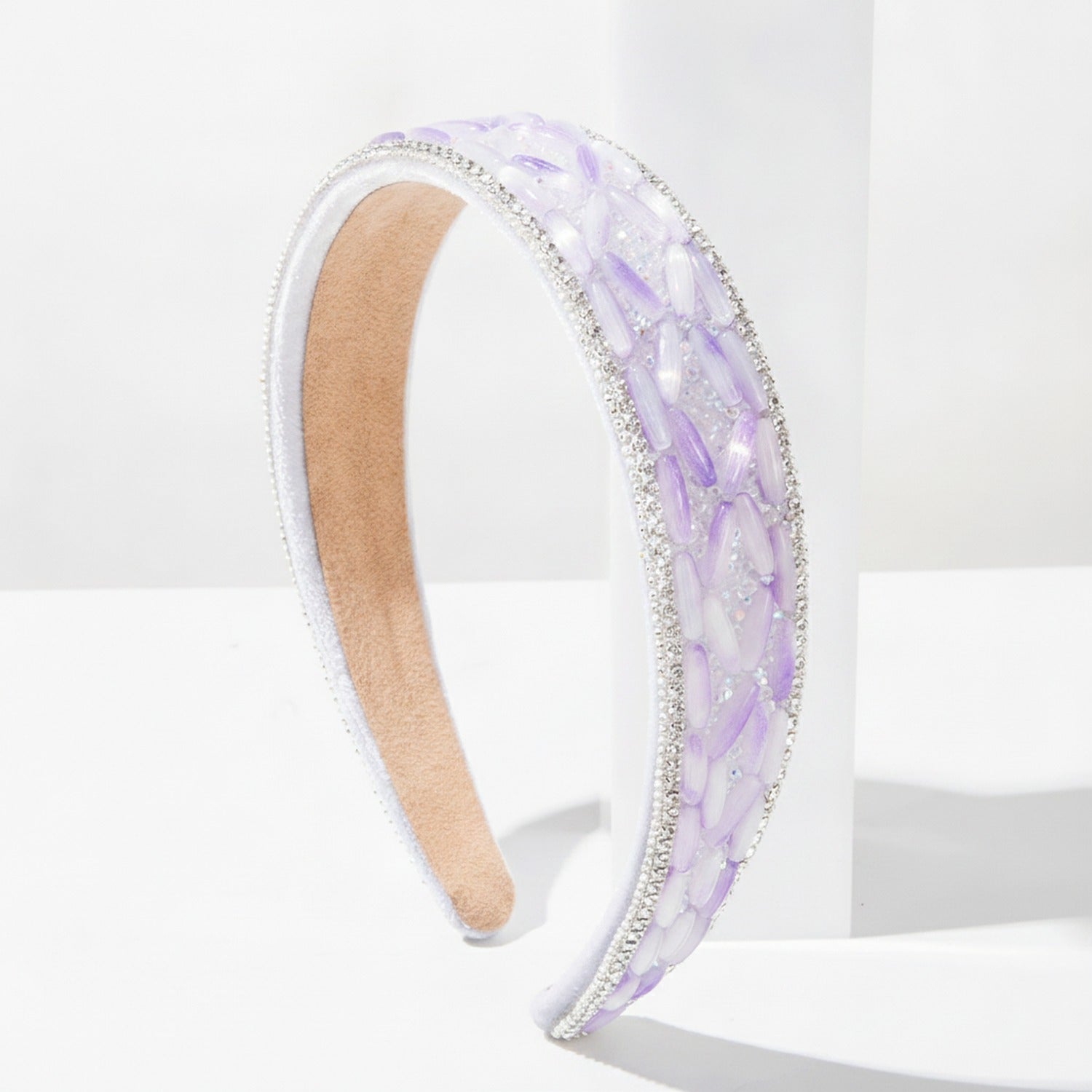 Rhinestone Padded Headband With Print - Purple
