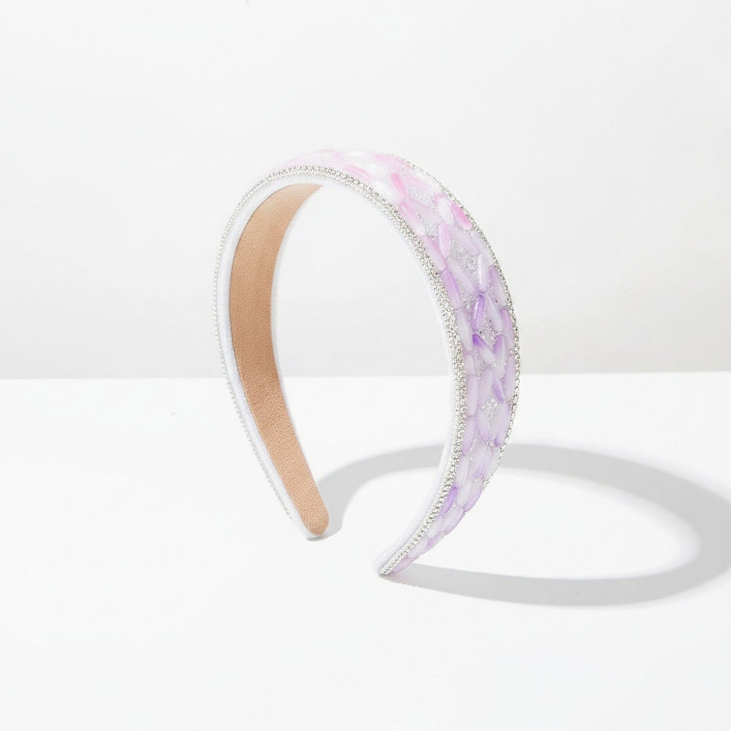 Rhinestone Padded Headband With Print - Purple