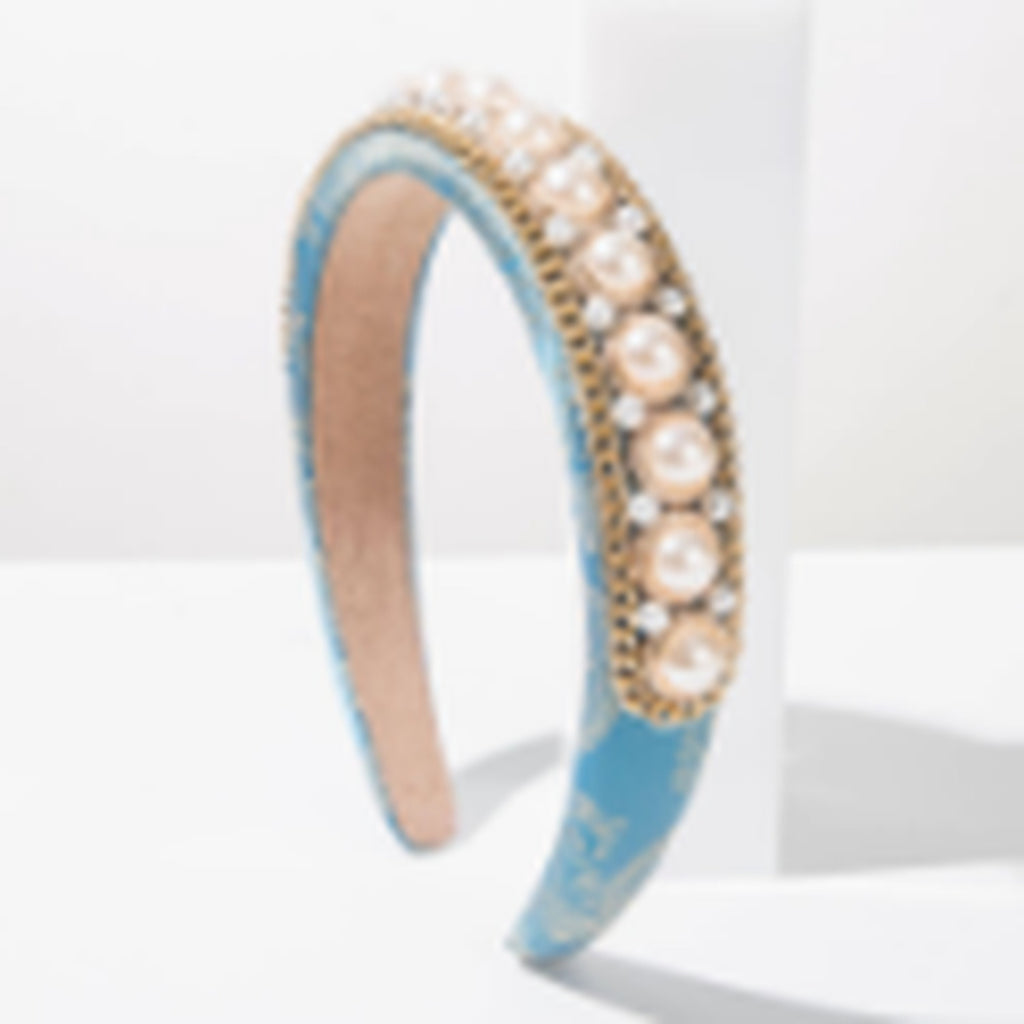 Pearl Beaded Padded Headband - Blue – hair accessories (view 1)