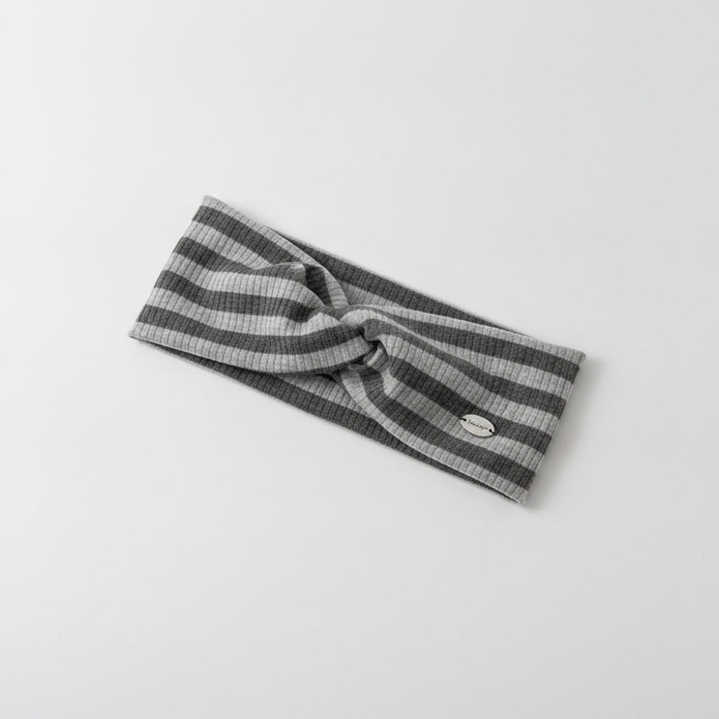Ribbed Knit Headwrap With Bow - Light Gray – hair accessories (view 1)