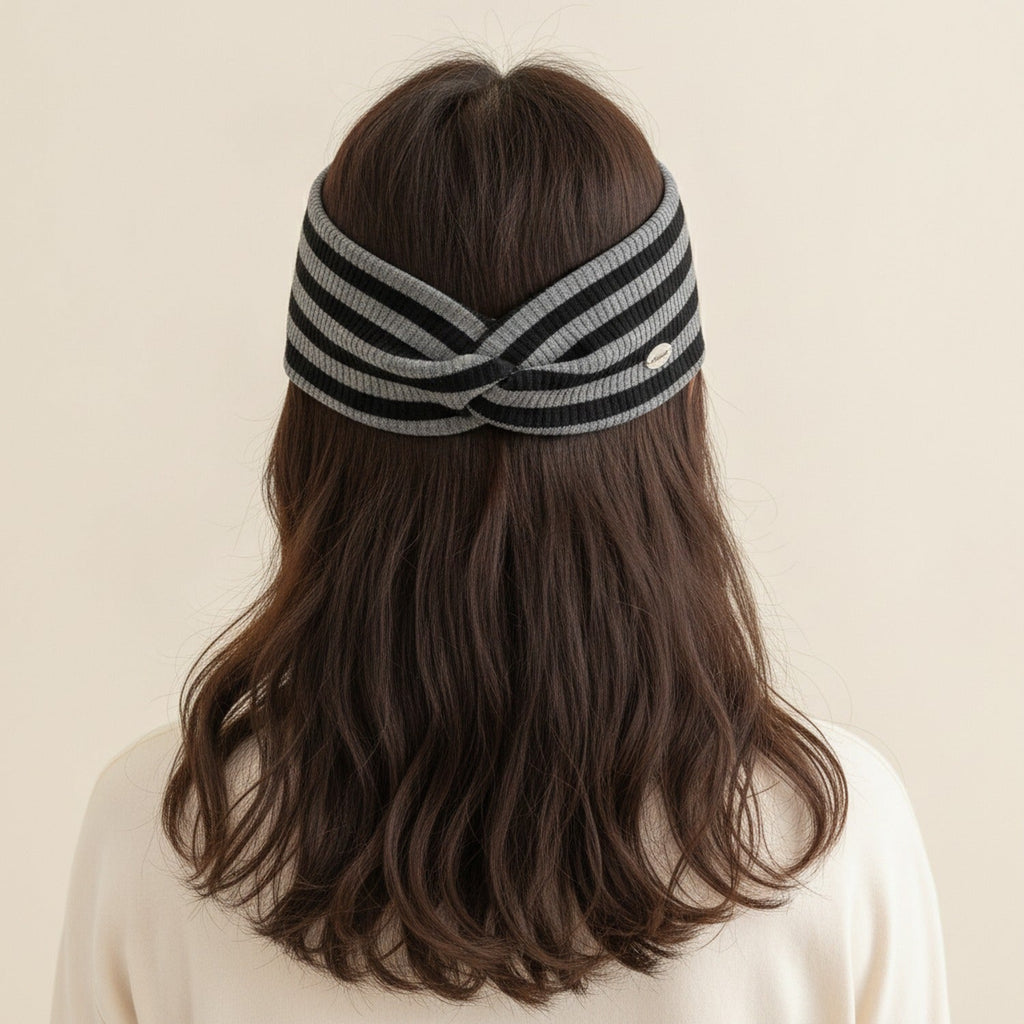 Ribbed Knit Headwrap With Bow - Light Gray – hair accessories (view 3)