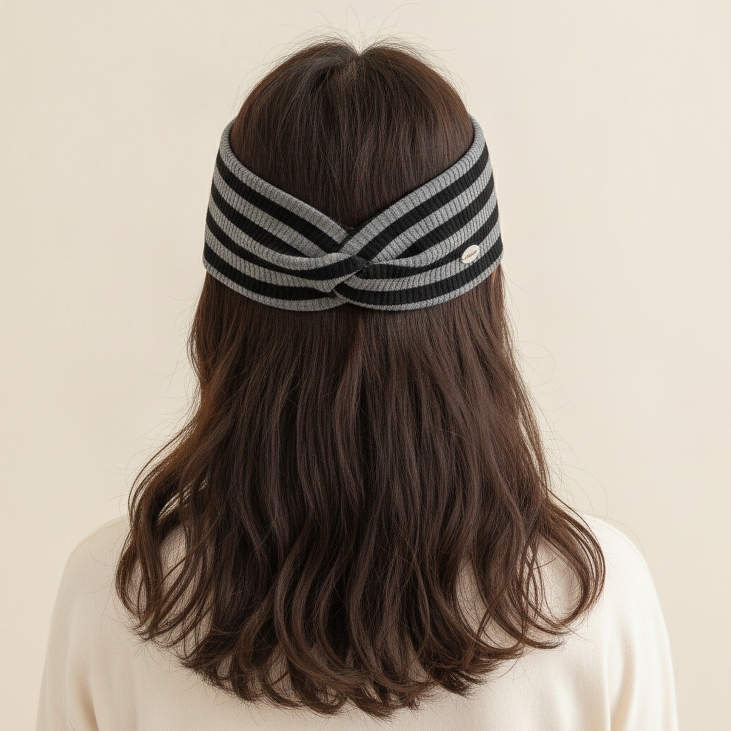 Ribbed Knit Headwrap With Bow - Light Gray – hair accessories (view 3)