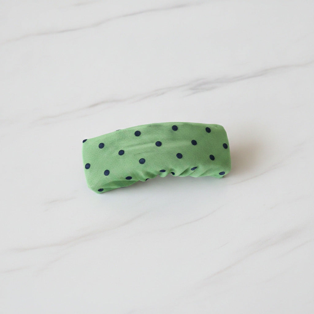 Velvet Hair Clip - Green Polka Dot