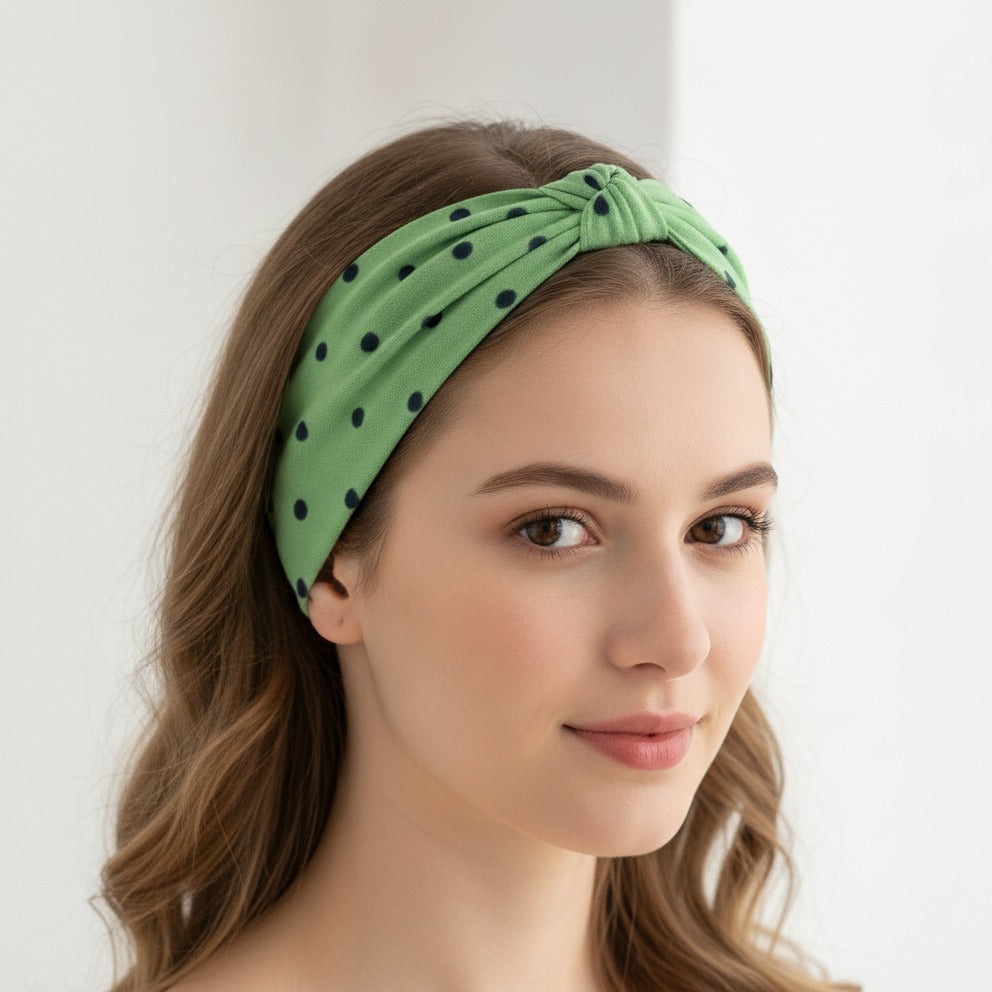 Velvet Hair Clip - Green Polka Dot – hair accessories (view 3)