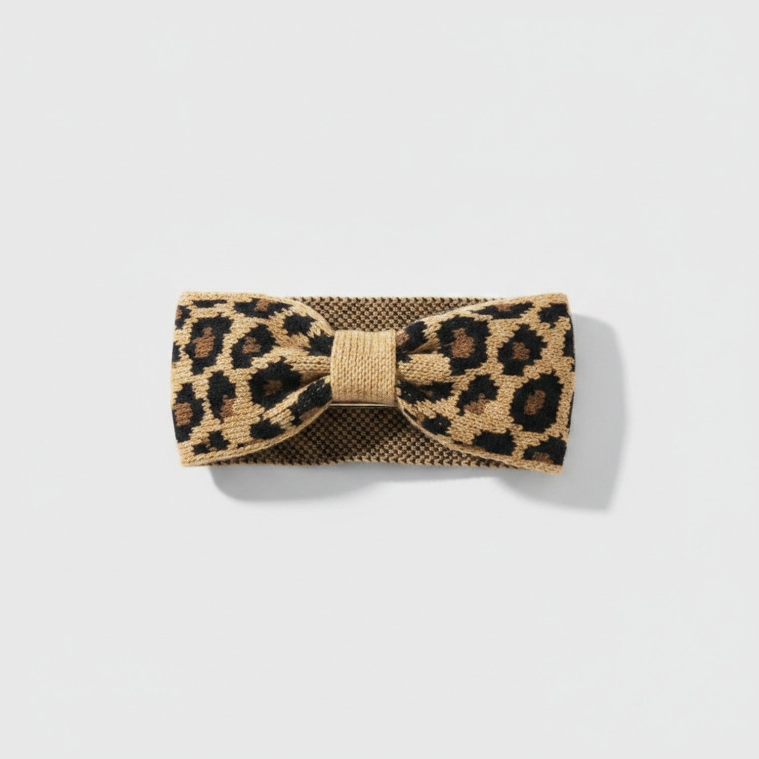 Leopard Print Knit Hair Clip With Ribbon Band