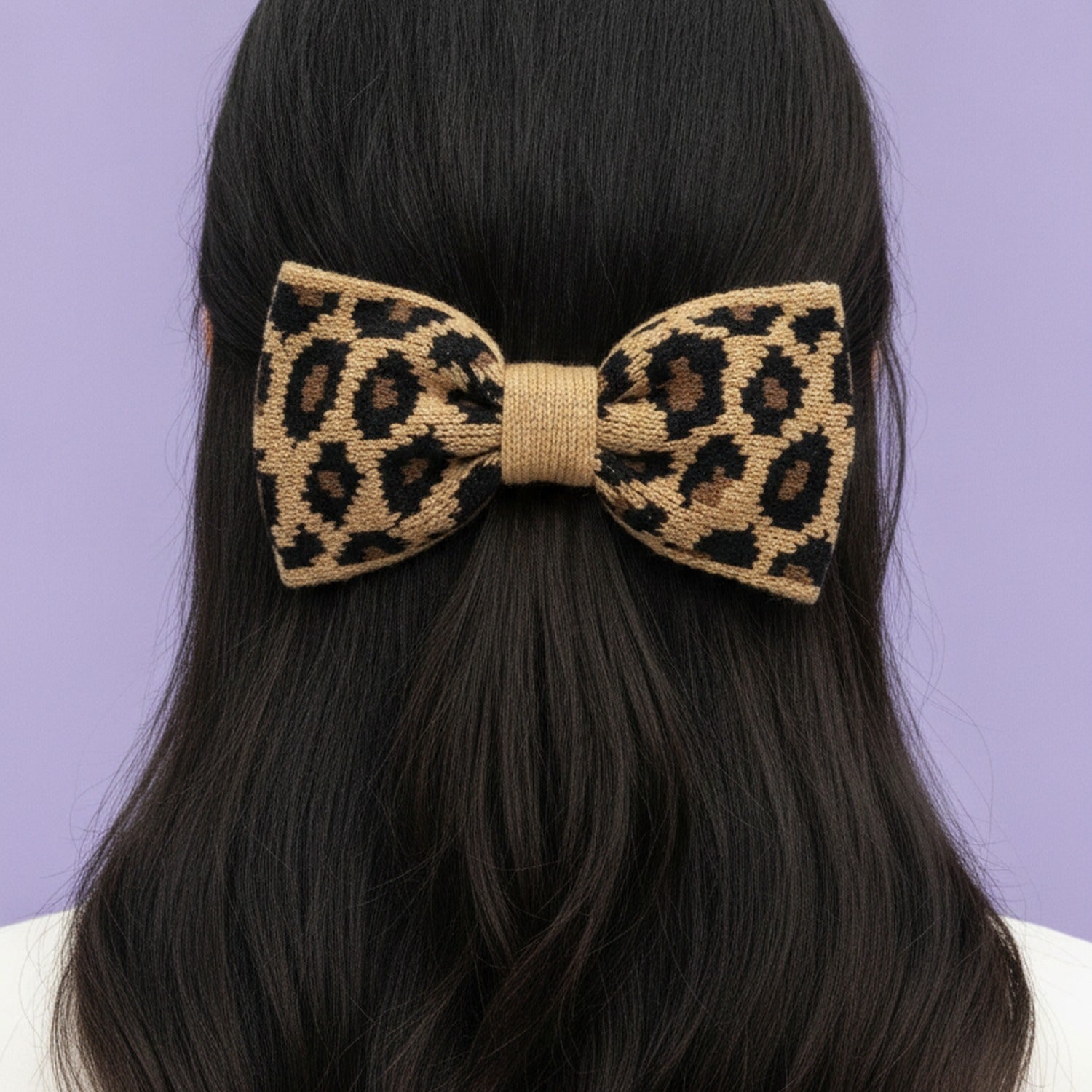 Leopard Print Knit Hair Clip With Ribbon Band