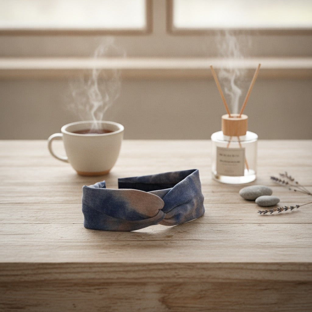 Denim Color Block Twisted Knot Hairband - Deep Blue Mix – hair accessories (view 2)