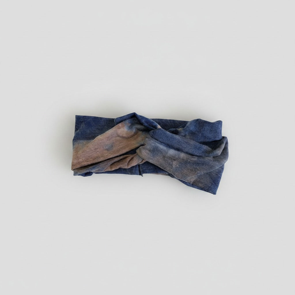 Denim Color Block Twisted Knot Hairband - Deep Blue Mix – hair accessories (view 1)