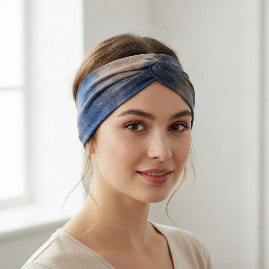 Denim Color Block Twisted Knot Hairband - Deep Blue Mix – hair accessories