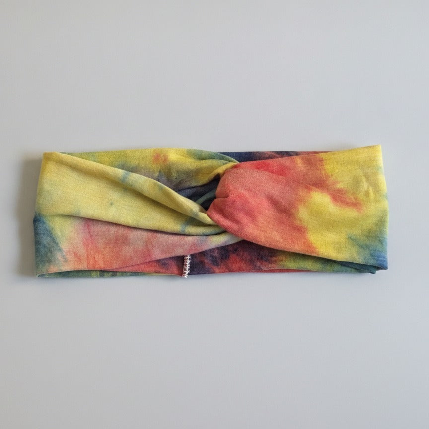 Denim Color Block Twisted Knot Hairband - Orange Mix – hair accessories (view 1)