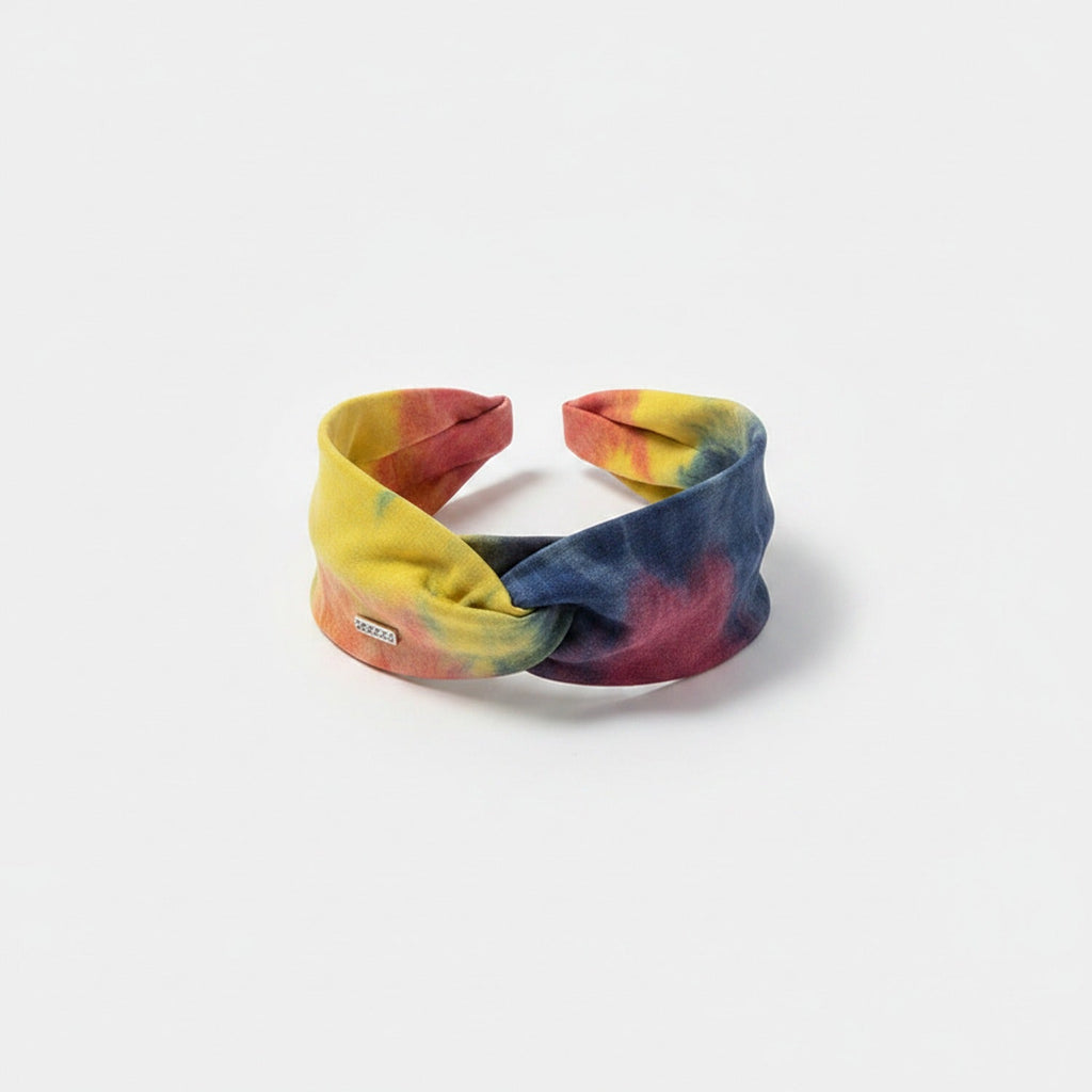 Denim Color Block Twisted Knot Hairband - Orange Mix