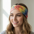 Denim Color Block Twisted Knot Hairband - Orange Mix – hair accessories (view 3)