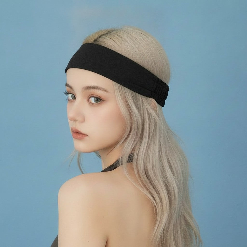 Black Ruched Stretchy Hair Wrap Headband - Black