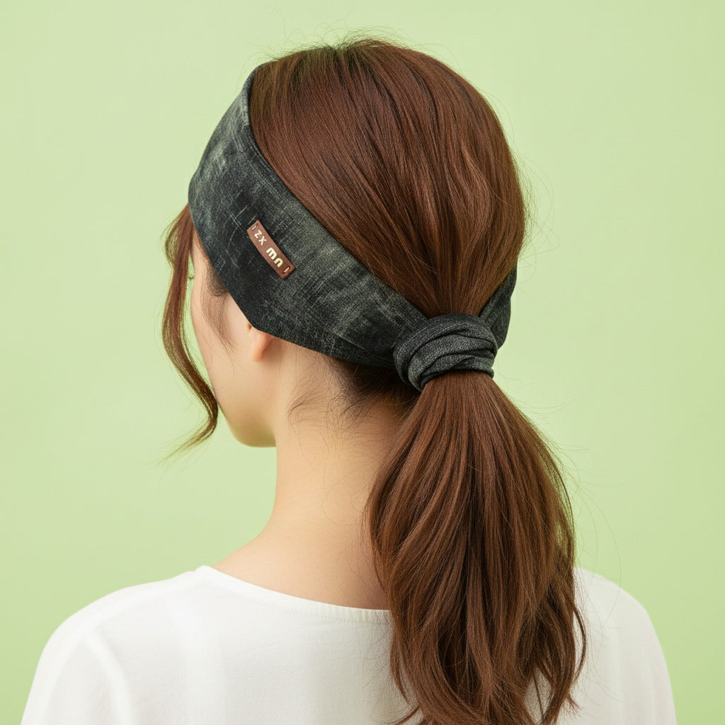 Linen Textured Hair Clip With Leather Accent - Black Olive Green
