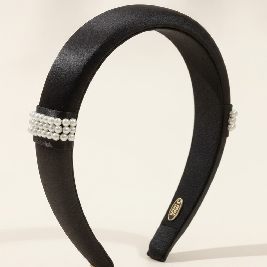 Padded Satin Headband with Pearl Detail – hair accessories (view 1)