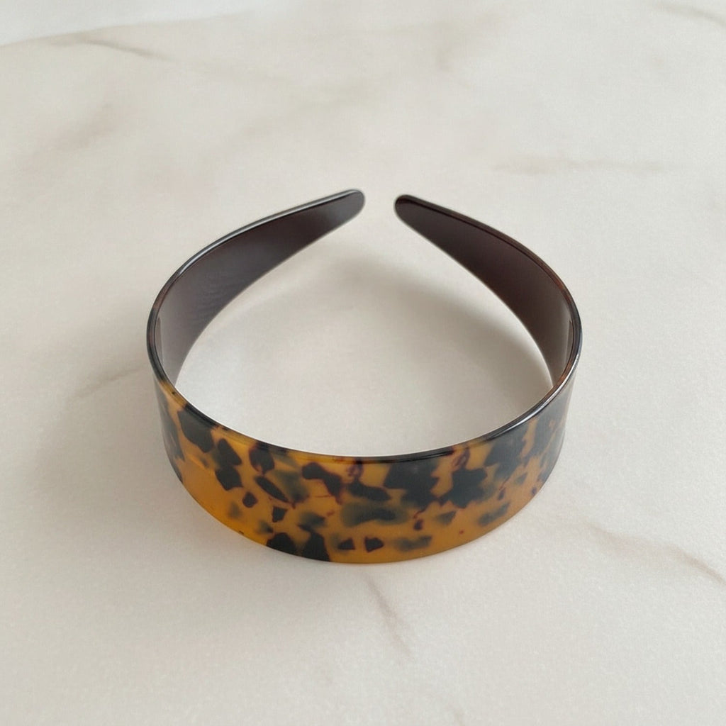 Tortoiseshell Padded Headband - Acetate Wide Hair Hoop - Tortoise Brown